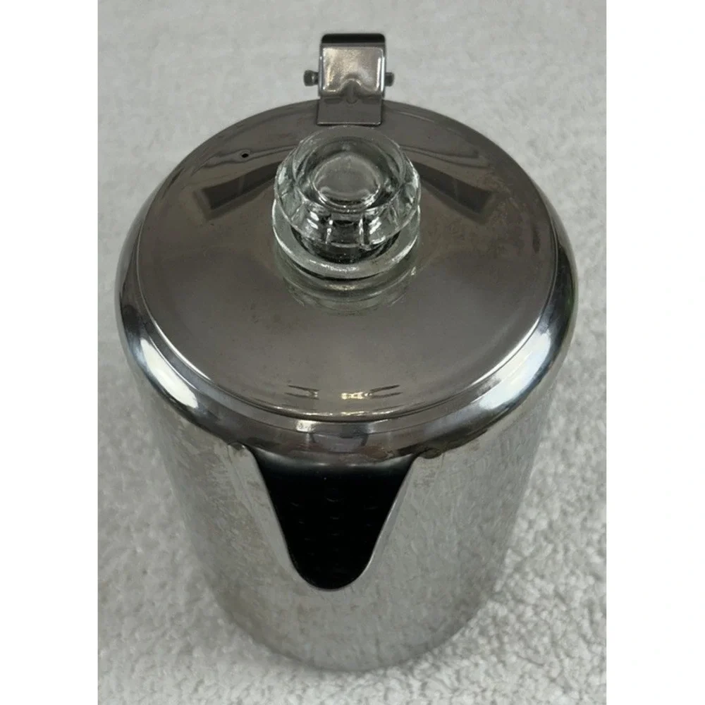 Vintage Stainless Steel Coffee Percolator 9 Cup Mid Century Modern Stove Top Pot